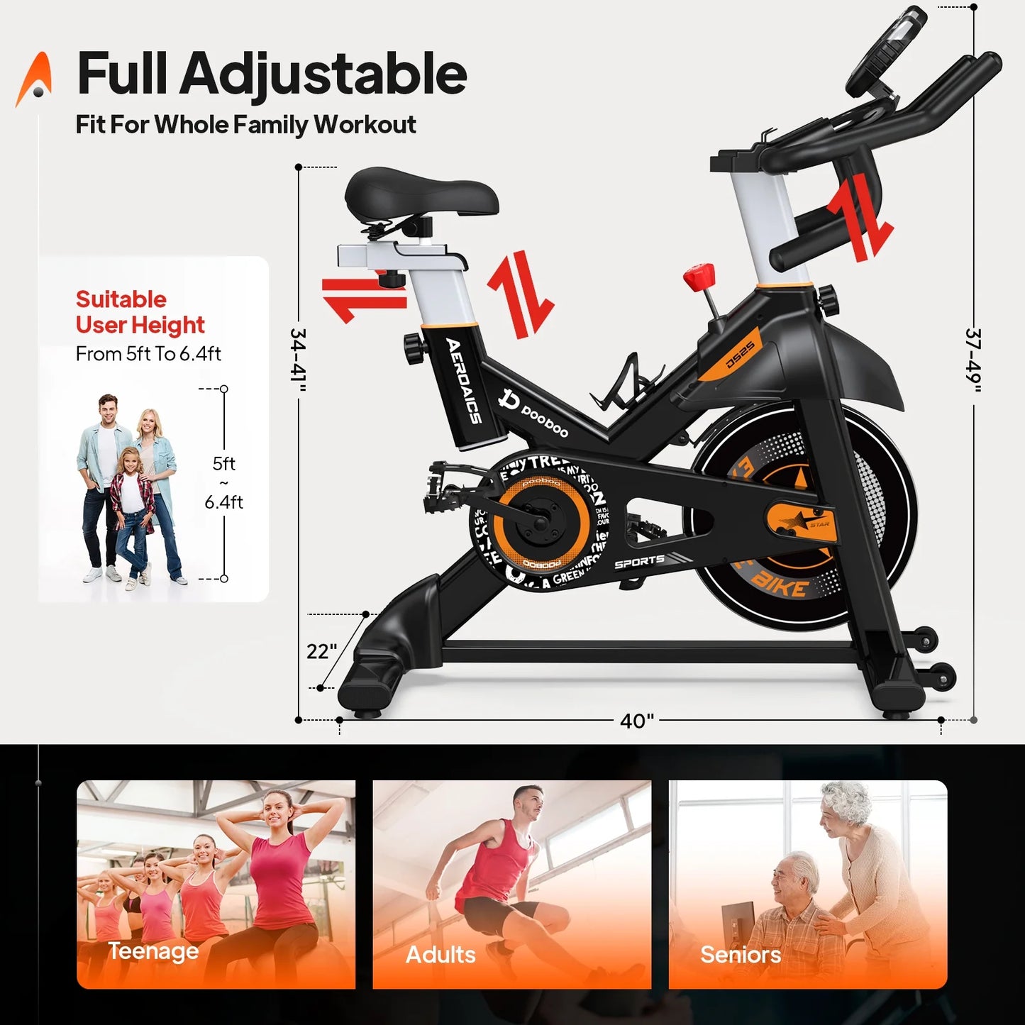 Indoor Cardio Exercise Bikes Stationary Cycling Bicycles with Comfortable Seat Cushion for Home Workout Weight up to 350 Lbs